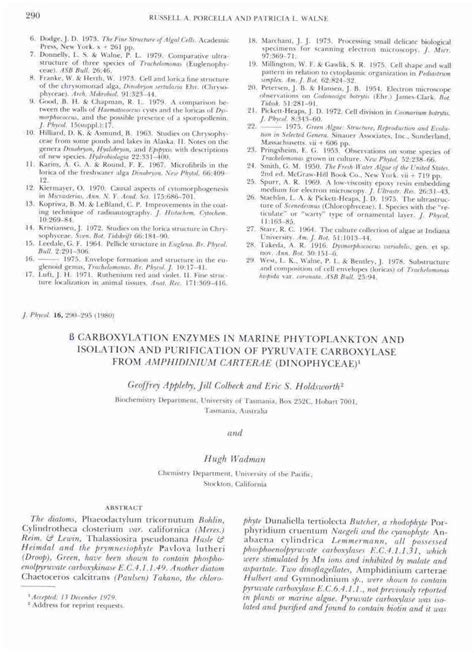 (PDF) ß CARBOXYLATION ENZYMES IN MARINE PHYTOPLANKTON AND ISOLATION AND PURIFICATION OF PYRUVATE ...