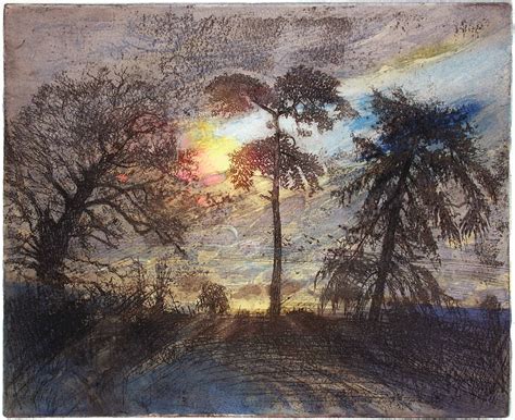 'Oak, Pine and Larch, Winter Sunset' by Piers Browne (etching) | Winter sunset, Scenery, Etching