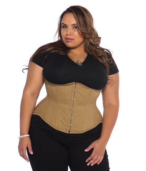 Lara Beige Cotton Corset (Plus Size) Steel Boned Corset - Glamorous