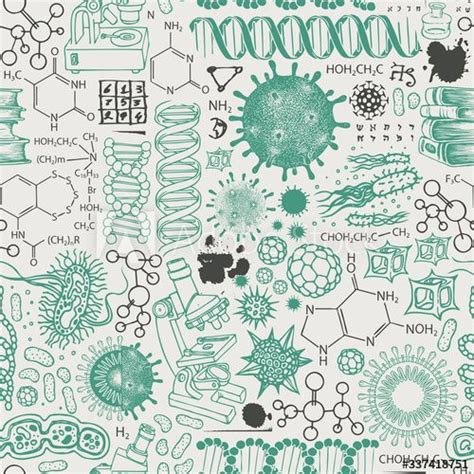 Vector seamless pattern on the theme of chemistry, biology, genetics ...