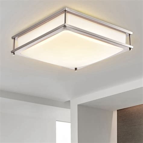 Square Satin Nickel Dimmable LED Flush Mount Ceiling Light with ...