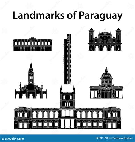 Set of Paraguay Famous Landmarks by Silhouette Style Stock Vector ...