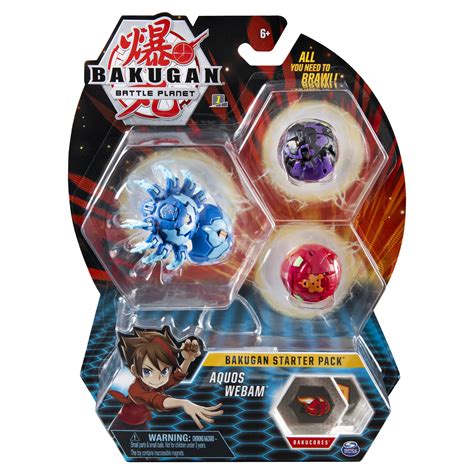 Bakugan Starter Pack 3-Pack, Aquos Webam, Collectible Action Figures with Trading Card, for Ages ...