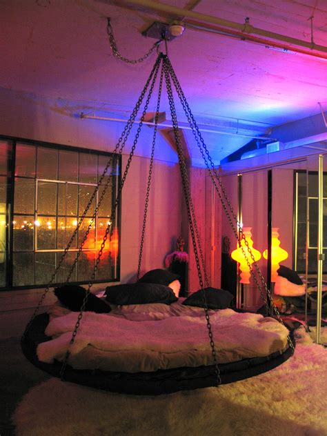 Floating Round hanging bed with chains and fabulous lighting. | Room ...