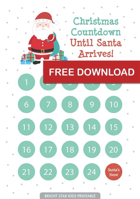 Free Christmas Countdown Calendar Printable - Bright Star Kids | Christmas countdown, Countdown ...