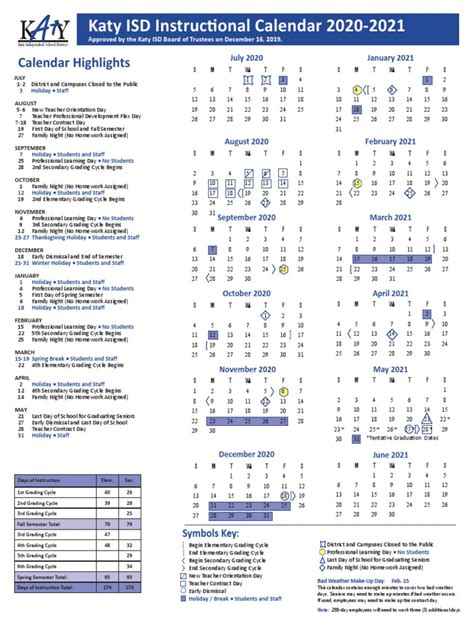 Katy ISD Instruc Onal Calendar 2020-2021 | PDF | Academic Term | Homework