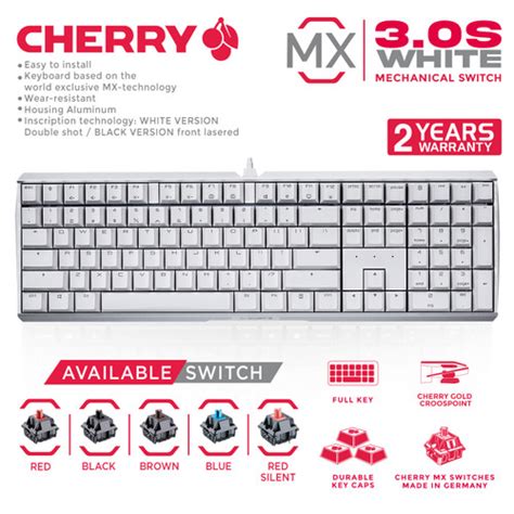 Promo Cherry MX Mechanical Gaming Keyboard White Full Keys - MX 3.0S NBL - BLACK SWITCH Cicil 0% ...