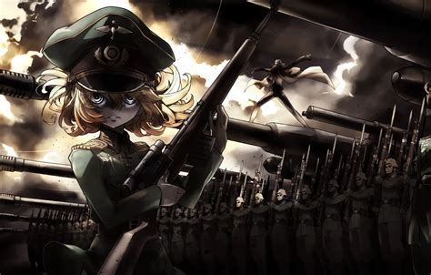 Wallpaper girl, soldier, military, war, anime, cross, army, sniper, cap, blonde, asian, manga ...