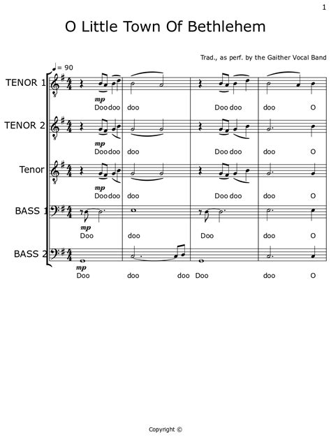 O Little Town Of Bethlehem - Sheet music for Choir Tenor, Violin