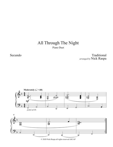 All Through The Night (1 piano 4 hands) Secundo part (arr. Nick Raspa ...