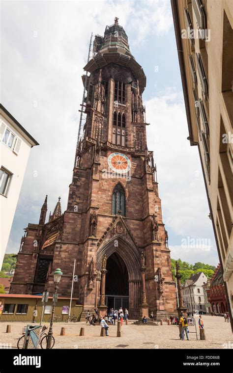 Exterior of Freiburg Munster cathedral, a medieval church in Freiburg im Breisgau city, Baden ...