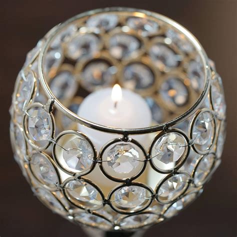 Sleek Pillar Crystal Votive Tealight Candle Holder Wedding Centerpiece - Gold - 16" Tall ...