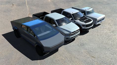 Cybertruck imagined side-by-side with F-150 Raptor, Ram and classic pickup | Tesla Cybertruck ...