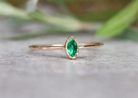 Marquise emerald ring in 14k gold, emerald engagement ring, green gemstone ring, unique ...