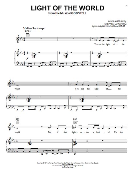 Light Of The World by Stephen Schwartz Sheet Music for Piano, Vocal & Guitar Chords (Right-Hand ...