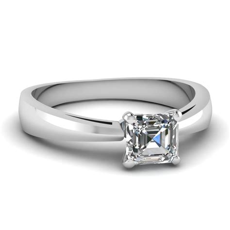 Asscher Cut Tapered Solitaire Engagement Ring In 14K White Gold | Fascinating Diamonds