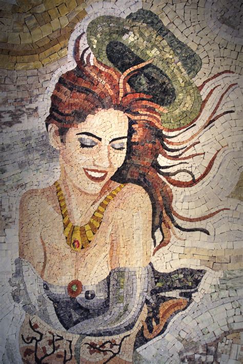 "Wind" Artistic Mosaic made with polichrome marbles and inserts of ...
