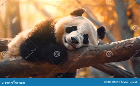 Panda Sleeping on a Tree Branch. Generative Ai Stock Illustration - Illustration of mammal, wild ...