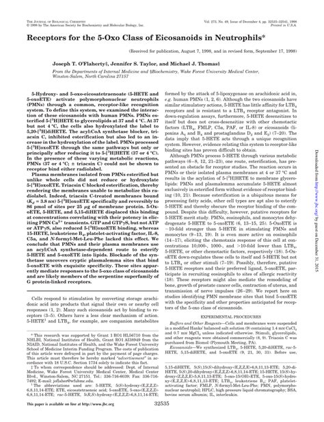 (PDF) Receptors for the 5Oxo Class of Eicosanoids in Neutrophils