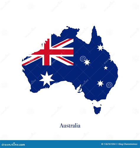 Australian Flag on Map of Australia Isolated on White Background. Vector Illustration. Stock ...