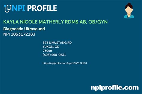 KAYLA NICOLE MATHERLY RDMS AB, OB/GYN, NPI 1053172163 - Radiology in Yukon, OK