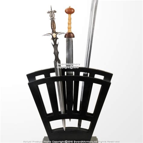 Black Wooden Vertical Display Stand Holds 9 Medieval Swords - Sword N Armory