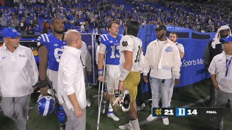 Sam Hartman waits to check on Riley Leonard after injury - ESPN Video