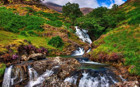 Download Tree Landscape Mountain Wales Snowdonia National Park Nature Waterfall HD Wallpaper