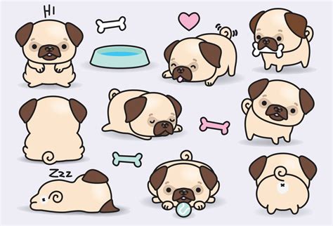 Premium Vector Clipart Kawaii Pugs Cute Pugs Clipart Set High Quality ...