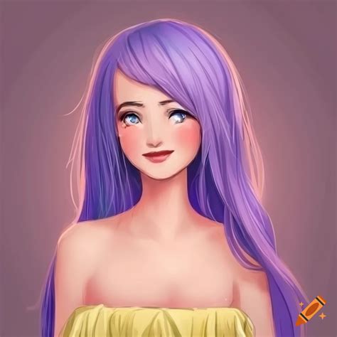 Cartoon style illustration of a smiling woman with lavender hair