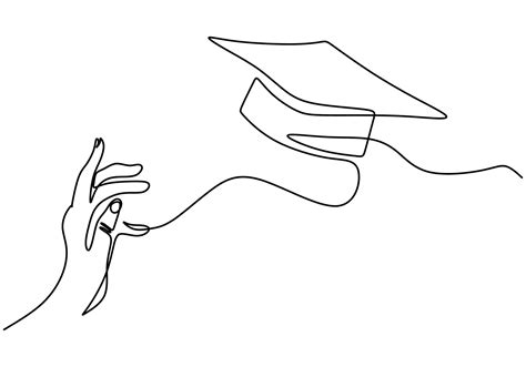 One line drawing group of young happy graduate hand's college student jump while throwing the ...