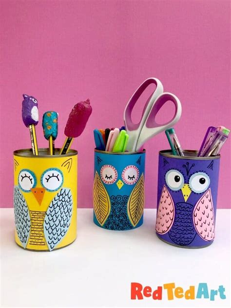 Easy DIY Tin Can Owls - Desk Tidy for Kids - Red Ted Art