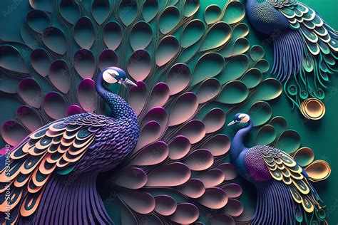 colorful peacock wallpaper. colorful mural background. Stock ...