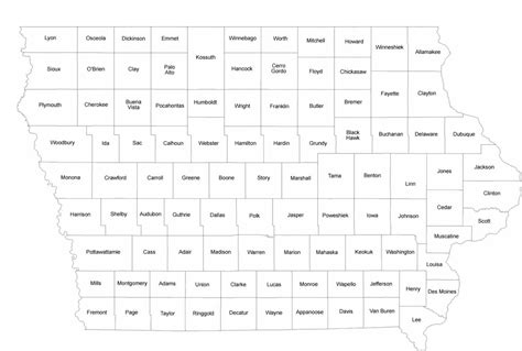 Iowa County Map with County Names Free Download