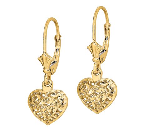 14K Gold Textured Heart Dangle Earrings - QVC.com