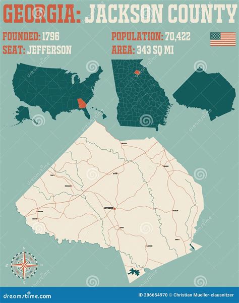 Map of Jackson County in Georgia Stock Vector - Illustration of ...