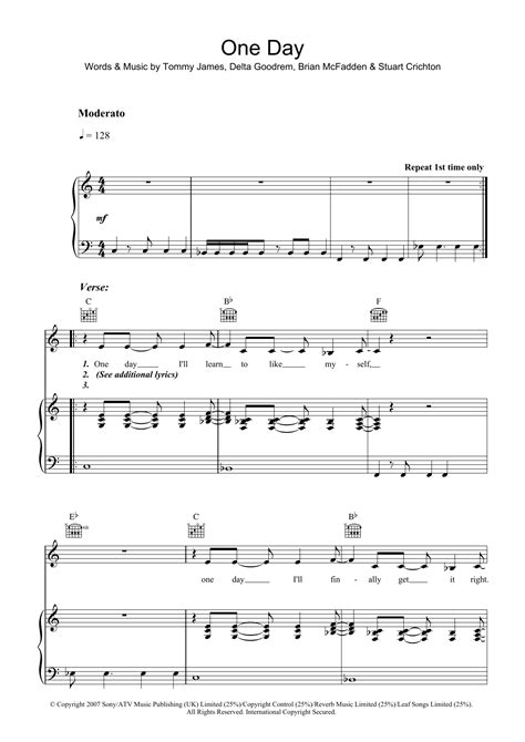 One Day Sheet Music | Delta Goodrem | Piano, Vocal & Guitar Chords