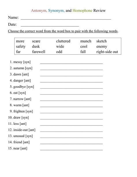 Synonyms And Antonyms Worksheets For Grade 6 | Antonyms worksheet, Synonyms and antonyms ...