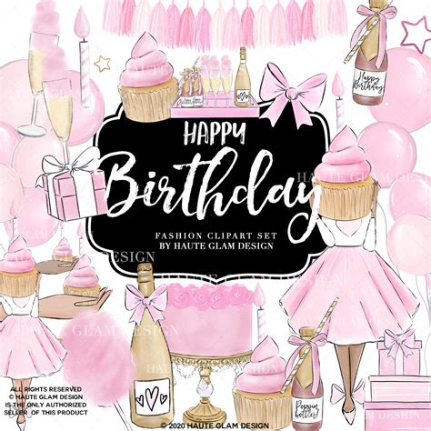 Happy Birthday Clipart Pink Birthday Party Clipart Pink - Etsy UK