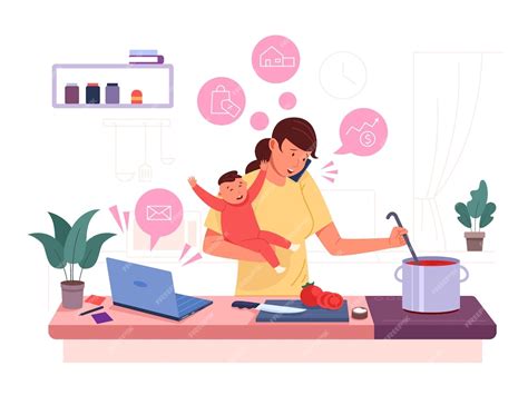 Premium Vector | Multitasking mom Busy mother with baby woman task work home family stress ...