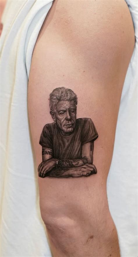 Anthony Bourdain Micro Realism Portrait in 2022 | Portrait tattoo, Black and grey tattoos, Grey ...