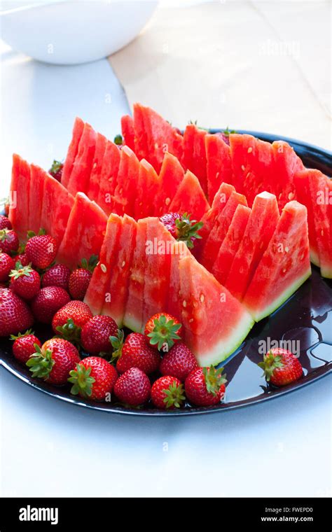 Wedding watermelon fruit platter at a buffet Stock Photo - Alamy