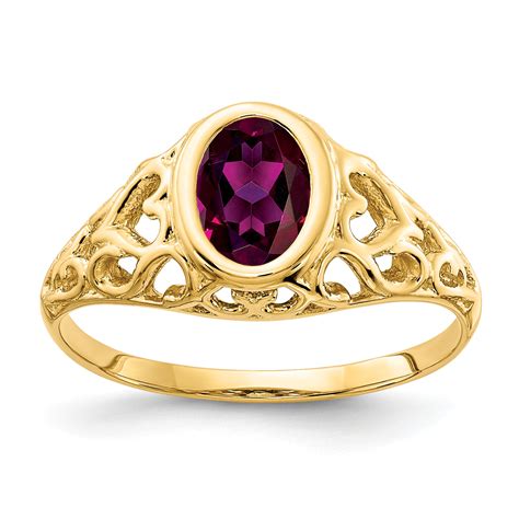 Primal Gold 14 Karat Yellow Gold 7x5mm Oval Rhodolite Garnet Ring ...