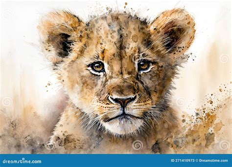 Watercolor Painting of a Cute Baby Lion. Generative Ai. Baby Lion. Aquarelle Illustration Stock ...