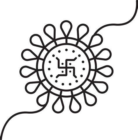 Beautiful Floral Rakhi With Swastika Symbol Icon In Black Line Art ...