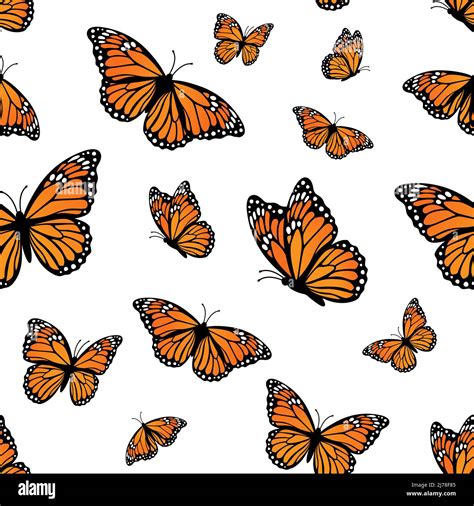 Seamless pattern with Monarch butterflies, vector illustration Stock ...