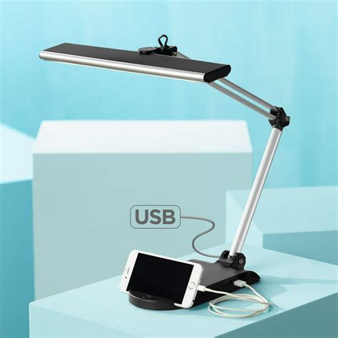 360 Lighting Modern Desk Lamp with USB Port and Phone Cradle Metallic ...