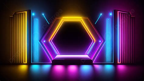 Stage Neon Light Colorful Illustration Background, Stage, Neon Lights, Illustration Background ...