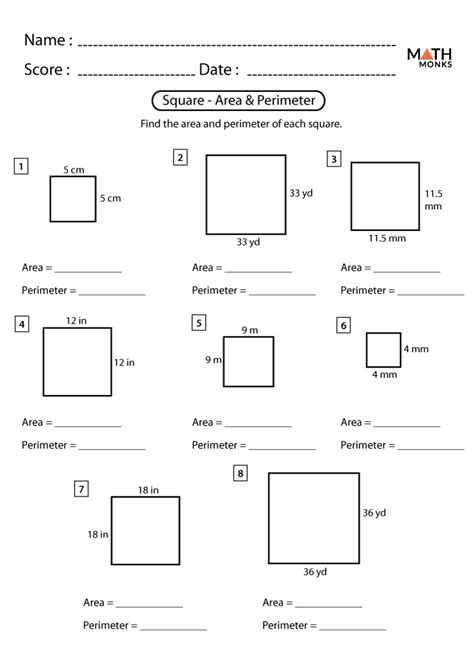 Area Of Square Worksheets Pdf