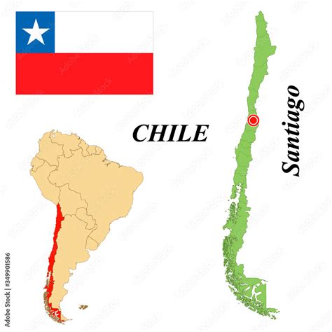 Republic of Chile. The Capital Is Santiago. Flag Of Chile. Map of the ...